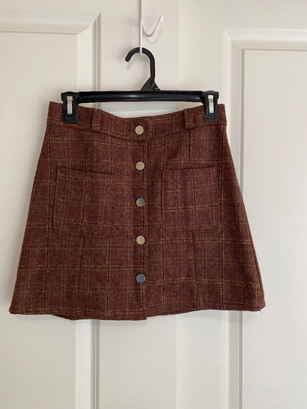 Brown Plaid Button Front Mini Skirt NWOT